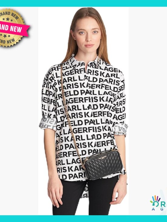 Tops - All Over Print Button Down Shirt Classic Fit Long Sleeve Chic Essential